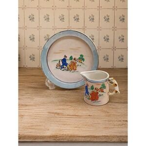 Antique Lusterware 1930's Jack & Jill Nursery Rhyme Cup & Bowl Set Japan
